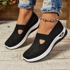 Women’s Orthopedic Walking Sneakers Slip-On Woven Breathable Mesh Air Cushion Athletic Shoes